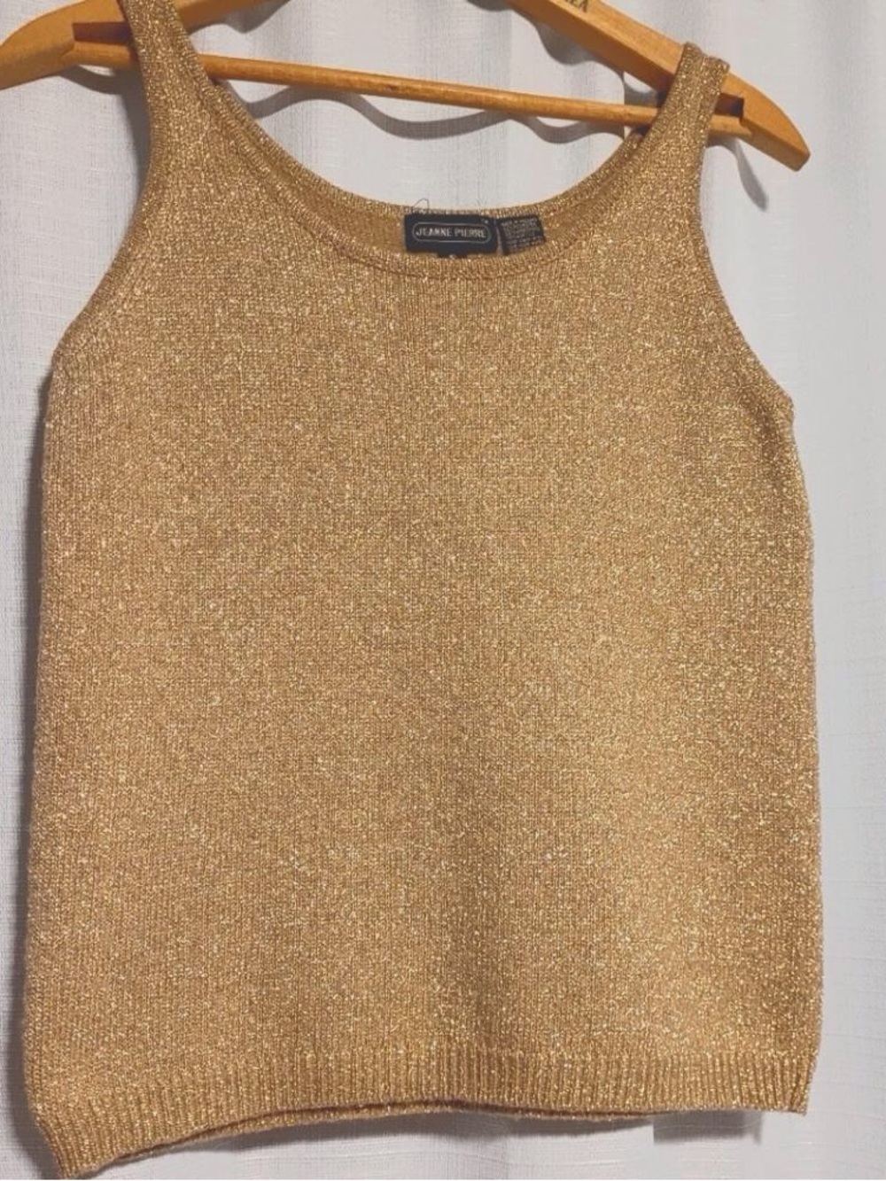 JEANNE PIERRE Metallic Gold Knit Tank Top